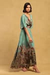 Buy_Ritu Kumar_Green Viscose, Lycra V-neck Paradise Print Long Dress _Online_at_Aza_Fashions