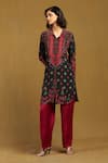 Buy_Ritu Kumar_Black 100% Viscose Digital Print Geometric Shirt Collar Zinat Short Tunic _at_Aza_Fashions