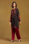 Ritu Kumar_Black 100% Viscose Digital Print Geometric Shirt Collar Zinat Short Tunic _Online_at_Aza_Fashions