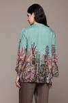 Shop_Ritu Kumar_Green 100% Viscose Digital Print Paradise Band V Collar Shirt _at_Aza_Fashions