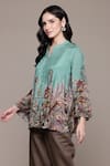 Ritu Kumar_Green 100% Viscose Digital Print Paradise Band V Collar Shirt _Online_at_Aza_Fashions