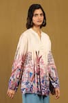 Shop_Ritu Kumar_Off White 100% Viscose Digital Print Paradise Band V Collar Pintucked Shirt _Online_at_Aza_Fashions