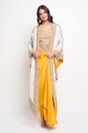 Buy_Anamika Khanna_White Embroidered Beads Scoop Cape And Draped Skirt Set _at_Aza_Fashions