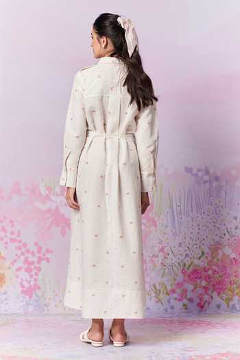 Shop_Moh India_Ivory Moh Sense Linen Print Floral Collar French Country Shirt Dress _at_Aza_Fashions