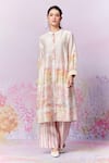 Shop_Moh India_Pink Kurta Pure Chanderi Silk Print Strawberry Band Collar Meadow A-line _Online_at_Aza_Fashions