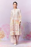 Moh India_Pink Kurta And Trouser Pure Chanderi Silk Print Meadow A-line & Pant Set _Online_at_Aza_Fashions