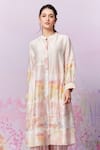 Shop_Moh India_Pink Kurta And Trouser Pure Chanderi Silk Print Meadow A-line & Pant Set _Online_at_Aza_Fashions