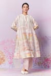 Shop_Moh India_Pink Kurta And Trouser Pure Chanderi Silk Meadow Garden A-line & Pant Set _at_Aza_Fashions