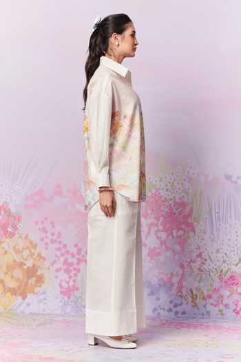 Moh India_Pink Moh Sense Linen Print Strawberry Collar Meadow Garden Shirt _Online_at_Aza_Fashions