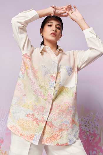 Buy_Moh India_Pink Moh Sense Linen Print Strawberry Collar Meadow Garden Shirt _Online_at_Aza_Fashions