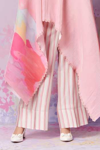 Buy_Moh India_Ivory Chanderi Primrose Exaggerated Cape With Trouser _Online_at_Aza_Fashions