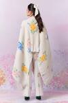 Shop_Moh India_Ivory Ply Satin Cape Embroidery Cross-stitch Rose Summer With Trouser _at_Aza_Fashions
