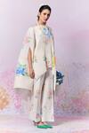 Shop_Moh India_Ivory Ply Satin Cape Embroidery Cross-stitch Rose Summer With Trouser _Online_at_Aza_Fashions