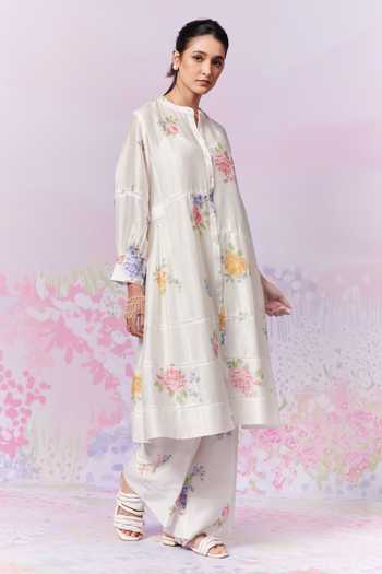 Buy_Moh India_Ivory Sense Linen Embroidery Cross-stitch Rose Summer Kurta With Trouser 