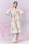 Shop_Moh India_Ivory Linen Embroidery Mandarin Collar Summer Rose Kurta _Online_at_Aza_Fashions