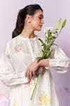 Shop_Moh India_Ivory Linen Embroidery Mandarin Collar Summer Rose Kurta 