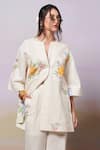 Shop Moh India Ivory Linen Embroidery Open Neck Summer Roses Shirt Tunic With Trouser Online at Aza Fashions Shop_Moh India_Ivory Linen Embroidery Open Neck Summer Roses Shirt Tunic With Trouser _Online_at_Aza_Fashions
