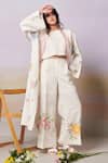 Buy_Moh India_Ivory Sense Linen Embroidery Cross-stitch Rose Open Neck Summer Overlay _at_Aza_Fashions