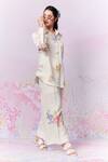 Shop_Moh India_Ivory Sense Linen Embroidery Cross-stitch Rose Collar Summer Shirt With Trouser _at_Aza_Fashions
