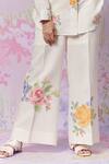 Moh India_Ivory Sense Linen Embroidery Cross-stitch Rose Collar Summer Shirt With Trouser _Online_at_Aza_Fashions