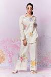 Buy_Moh India_Ivory Sense Linen Embroidery Cross-stitch Rose Collar Summer Shirt With Trouser _Online_at_Aza_Fashions