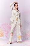 Shop_Moh India_Ivory Sense Linen Embroidery Cross-stitch Rose Collar Summer Shirt With Trouser _Online_at_Aza_Fashions