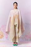 Moh India_Ivory Poly Satin Printed Landscape Boat After Glow Cape _Online_at_Aza_Fashions
