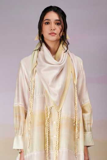 Moh India_Ivory Kurta Pure Chanderi Silk Printed Landscape Sunrise Band After Glow _Online_at_Aza_Fashions