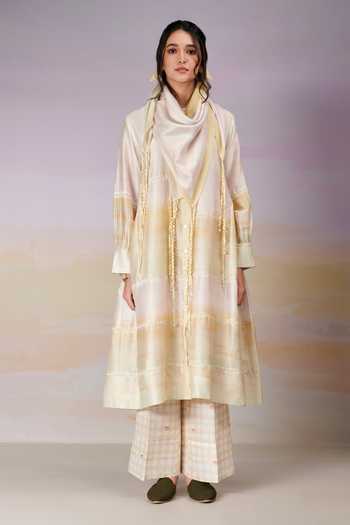 Buy_Moh India_Ivory Kurta Pure Chanderi Silk Printed Landscape Sunrise Band After Glow _Online_at_Aza_Fashions