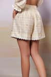 Moh India_Ivory Pure Chanderi Silk Printed Chequered After Glow Rosette Shorts _Online_at_Aza_Fashions