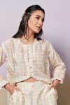 Shop_Moh India_Ivory Pure Chanderi Silk Printed Chequered Round After Glow Rosette Shirt Top _Online_at_Aza_Fashions