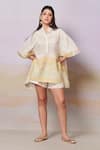 Buy_Moh India_Ivory Top Linen Printed Sunrise Mandarin After Glow Ombre With Shorts _at_Aza_Fashions