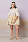 Moh India_Ivory Top Linen Printed Sunrise Mandarin After Glow Ombre With Shorts _Online_at_Aza_Fashions