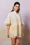 Moh India_Ivory Top Linen Printed Sunrise Mandarin After Glow Ombre With Shorts _at_Aza_Fashions