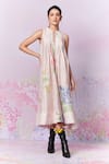 Buy_Moh India_Pink Pure Chanderi Silk Print Checks Round Blush Blossom Gingham Dress _at_Aza_Fashions