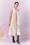 Shop_Moh India_Pink Pure Chanderi Silk Print Checks Round Blush Blossom Gingham Dress _Online_at_Aza_Fashions