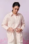 Buy_Moh India_Pink Linen Print Checks Collar Blush Blossom Shirt With Trouser 