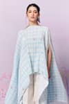 Buy_Moh India_Blue Poly Satin Print Checks Boat Capri Roses Gingham Cape _Online_at_Aza_Fashions