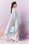 Moh India_Blue Poly Satin Print Checks Boat Capri Roses Gingham Cape _at_Aza_Fashions