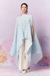 Buy_Moh India_Blue Cape Poly Satin Print Checks Boat Capri Roses Gingham With Trouser _Online_at_Aza_Fashions