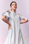 Buy_Moh India_Blue Pure Cotton Poplin Print Checks Round Capri Rose Mini Dress _Online_at_Aza_Fashions