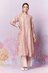 Shop_Moh India_Ivory Kurta Pure Chanderi Silk Printed Ditsy Mandarin Collar With Inner _at_Aza_Fashions