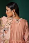 Buy_Oshi By Shikha_Pink Anarkali Chanderi Hand Embroidery Floral Round And Pant Set _Online_at_Aza_Fashions