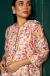 Shop_Oshi By Shikha_Pink Silk Chanderi Print Leaf Round Short Kurta With Pant _Online_at_Aza_Fashions