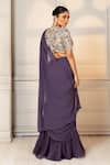 Shop_Oshi By Shikha_Purple Pre-draped Saree Chiffon And Organza Hand Embroidery Zari Blouse With _at_Aza_Fashions