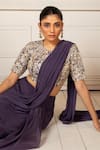 Buy_Oshi By Shikha_Purple Pre-draped Saree Chiffon And Organza Hand Embroidery Zari Blouse With _Online_at_Aza_Fashions