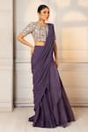 Shop_Oshi By Shikha_Purple Pre-draped Saree Chiffon And Organza Hand Embroidery Zari Blouse With _Online_at_Aza_Fashions