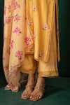 Shop_Oshi By Shikha_Yellow Kurta Chanderi Print Floral V-neck Thread Embroidered And Pant Set _Online_at_Aza_Fashions