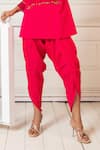 Oshi By Shikha_Pink Cotton Linen Embroidery Tassels V-neck Tunic With Dhoti Pant _Online_at_Aza_Fashions