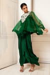 Shop_Oshi By Shikha_Green Top Organza Hand Embroidery Zardosi Round Yoke And Draped Skirt Set _Online_at_Aza_Fashions